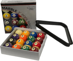 Kelly Pool Marble Marbleised Pool Snooker Billiard Balls 2 Inch and Triangle