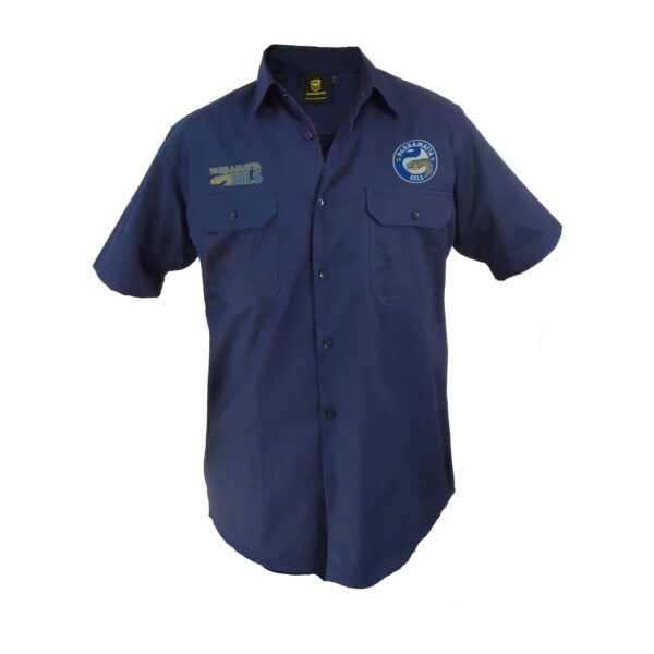 Parramatta Eels NRL Short Sleeve Button Work Shirt: Navy