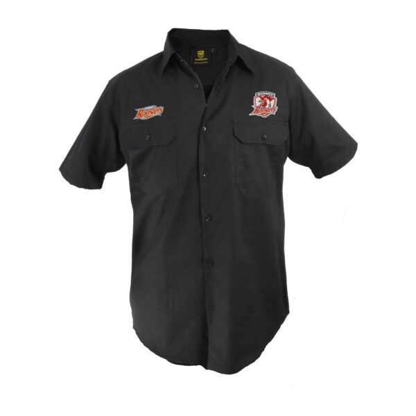 Sydney Roosters NRL Short Sleeve Button Work Shirt: BLACK