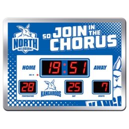 Licensed AFL North Melbourne Kangaroos Aussie Rules Glass SCOREBOARD LED Clock Man Cave