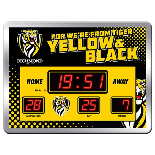 Richmond Tigers AFL Aussie Rules Glass SCOREBOARD LED Clock