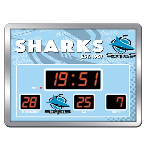 Cronulla Sharks NRL Glass SCOREBOARD LED Clock Date Time Temp