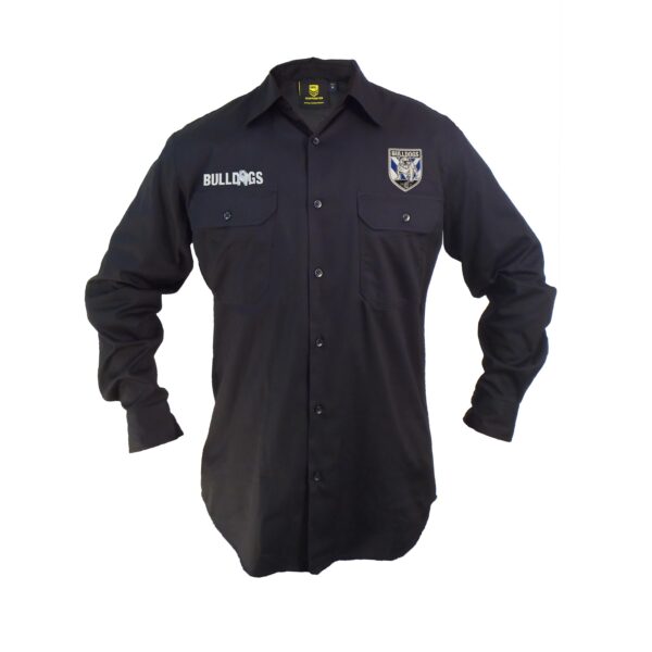Canterbury Bulldogs NRL LONG Sleeve Button Work Shirt: BLACK