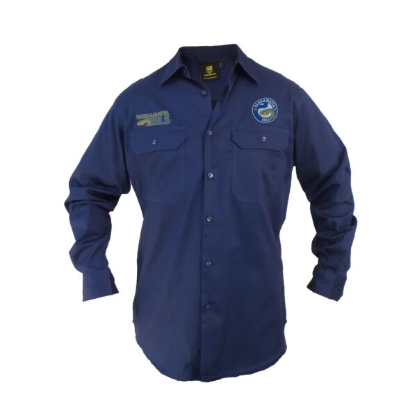 Parramatta Eels NRL LONG Sleeve Button Work Shirt: NAVY