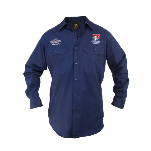 Newcastle Knights NRL LONG Sleeve Button Work Shirt: NAVY