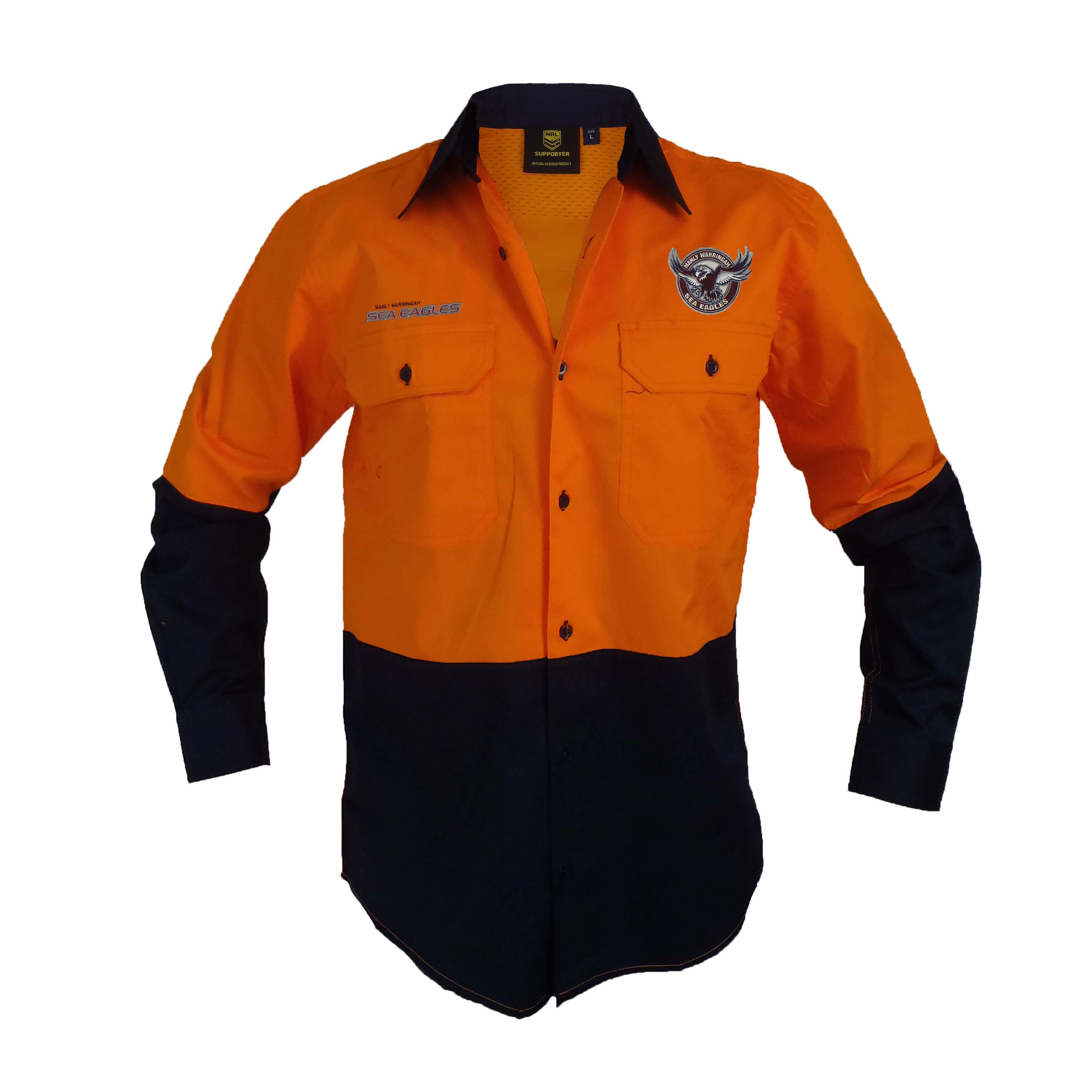 Manly Warringah Sea Eagles NRL LONG Sleeve Button Work Shirt BLACK Workwear Gift