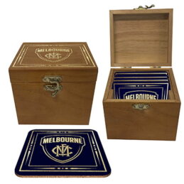 Melbourne Demons AFL Cork Back Drink Coasters in Wooden Case Box