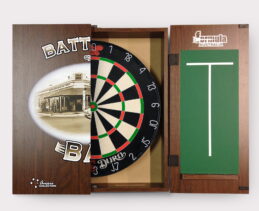 SHOT DARTS Bandit Duro Bristle Dart Board + Battlers Bar Holden Cabinet + Darts