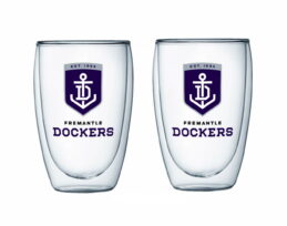 Fremantle Dockers Freo AFL Set of 2 Double Wall Glasses Tea Coffee Spirits