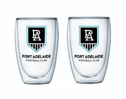 Adelaide Port Power AFL Set of 2 Double Wall Glasses Tea Coffee Spirits