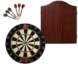 SHOT DARTS Bandit Dart Board + Winmau Rosewood Dartboard Cabinet + 6 Darts