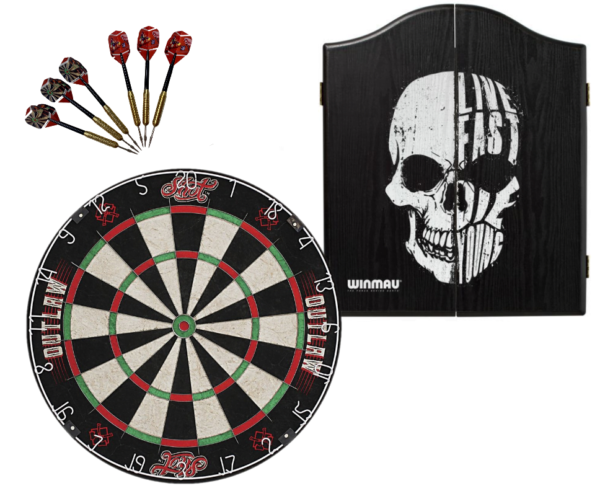 Shot Darts Outlaw with Winmau New Skull Cabinet