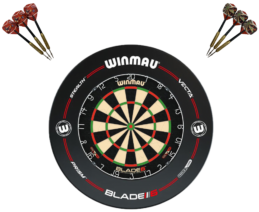 Winmau Blade 6 Dart Board + Pro-Line Dartboard Surround + Darts Set