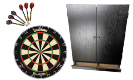 Winmau Blade 6 Six Dart Board and Tex Darts Black Cabinet with Storage Drawer