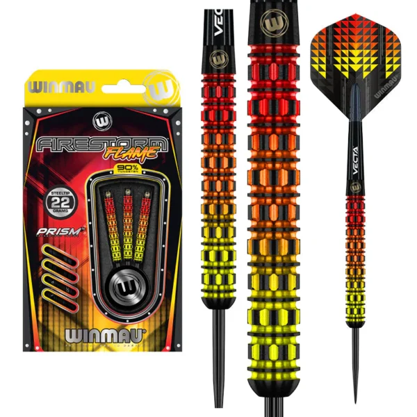 WINMAU Firestorm Flame Mill Grip 90% Tungsten Darts - Image 2