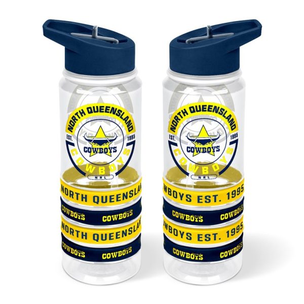 North Queensland QLD Cowboys NRL 2025 Design Tritan Drink Water Bottle with Wrist Bands