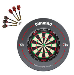 Target Darts TOR Dart Board + Winmau Blade 6 Grey Surround + Darts Set